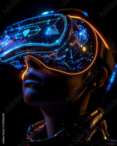 Enchanted virtual reality headset shimmering with arcane symbols
