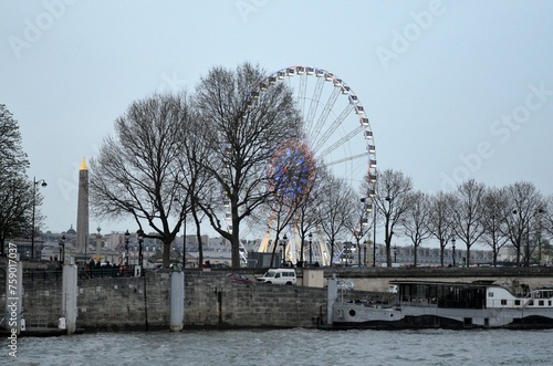 Paris, France 03.23.2017: The giant Ferris wheel (Grande Roue) is set up on Place de la Concorde photo