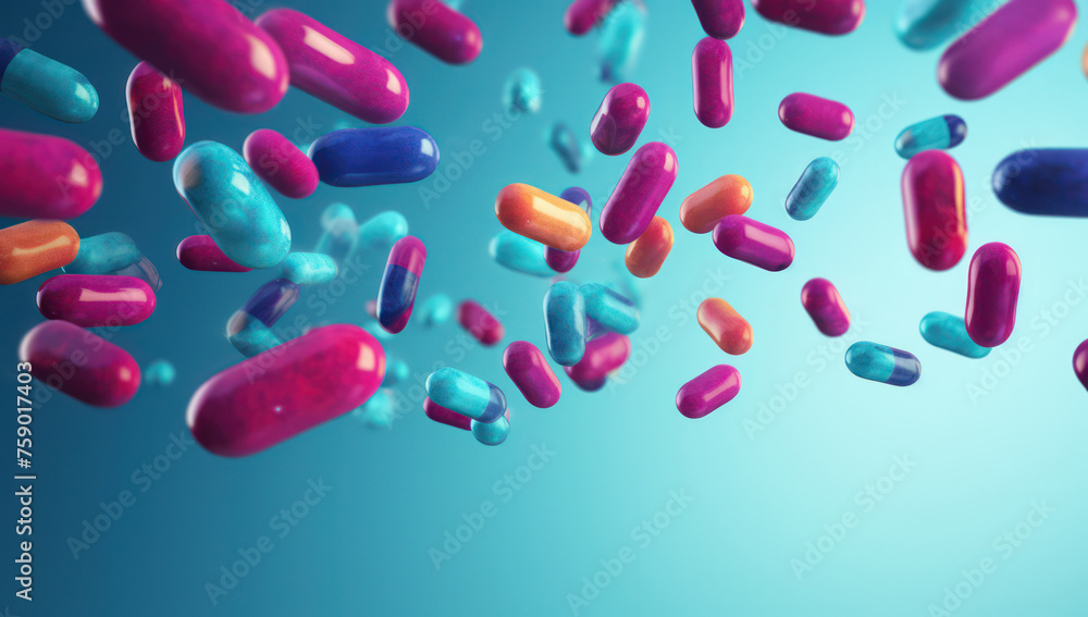 Medicine Capsules on Blue Background: Enhancing Health and Offering Relief Medicine Capsules on Blue Background: Enhancing Health and Offering Relief