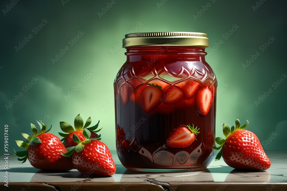 strawberry jam on green background strawberry jam on green background