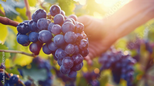 Handpicking Grapes in Vineyard Background Template for Business Presentation 16:9 Good Vibes Lifestyle photo
