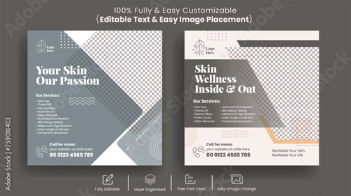 Dermatology clinic editable social media post banner and Instagram ads template 
suitable for Skin care treatment and beauty spa salon promotional advertising web banner design photo