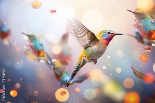 the arrival of migratory birds with a bokeh  photo
