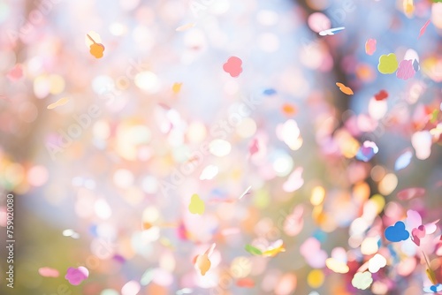 Celebrate the beauty of springtime festivals with a bokeh background of colorful confetti in the air. 