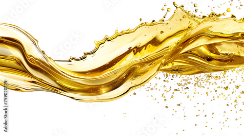An isolated wave of olive or motor oil crashes on a plain white canvas, engine oil splashing isolated on white background