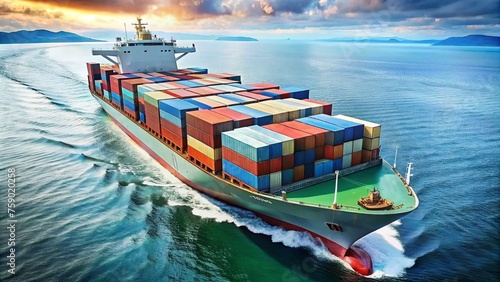 a ship loaded with containers sailing in the ocean
