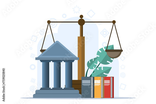 Law and justice concept, lawyer consultant client, judge knocking with wooden gavel, legal advice concept, flat vector illustration banner for website.