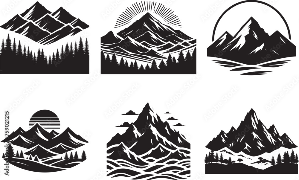 Mountain silhouette vector illustration set