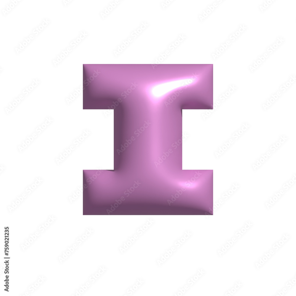 Pink shiny metal shiny reflective letter I 3D illustration Pink shiny metal shiny reflective letter I 3D illustration