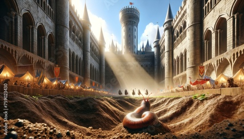 Medieval Castle Courtyard with Fantasy Snake photo