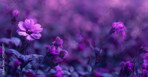 close up di  di fiore viola vibrante  che si staglia su un rigoglioso sfondo viola, creando un contrasto visivamente sorprendente, spazio per testo, formato rettangolare photo