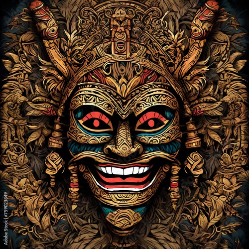 A traditional art of face mask, ofter worshiped as rural  demigod  photo