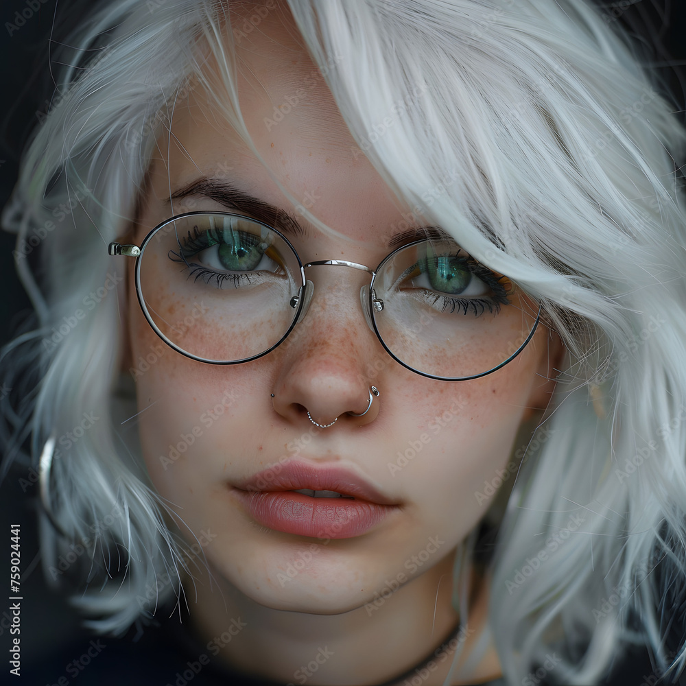 White-Haired Girl with Glasses - Portrait generative ai White-Haired Girl with Glasses - Portrait generative ai