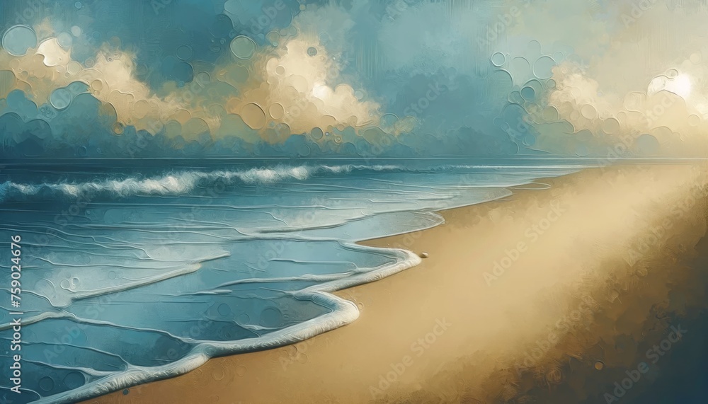 Serene Beach Landscape with Gentle Waves and Cloudy Sky