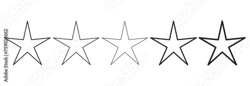 Fototapeta Naklejka Na Ścianę i Meble -  Five flat black stars isolated on a white background – Five stars for product reviews or ratings, apps, and more