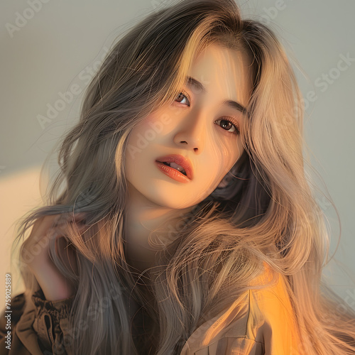 Stunning Portrait of a Beautiful Young Woman with Graceful Gray Hair generative ai