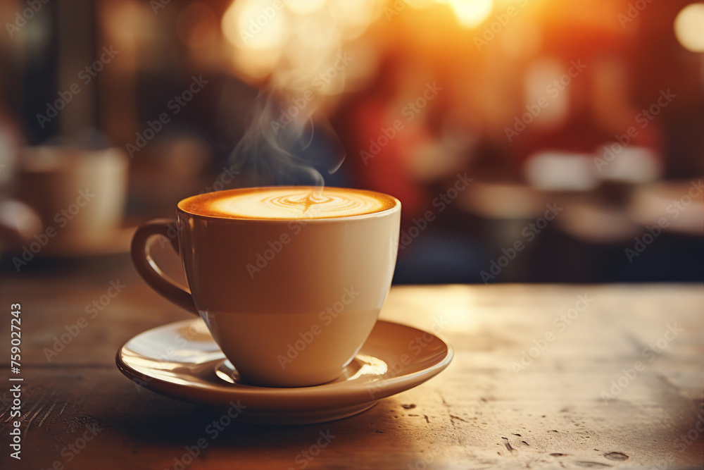 Generative AI photo of coffee cup on the wooden table in coffee shop Generative AI photo of coffee cup on the wooden table in coffee shop