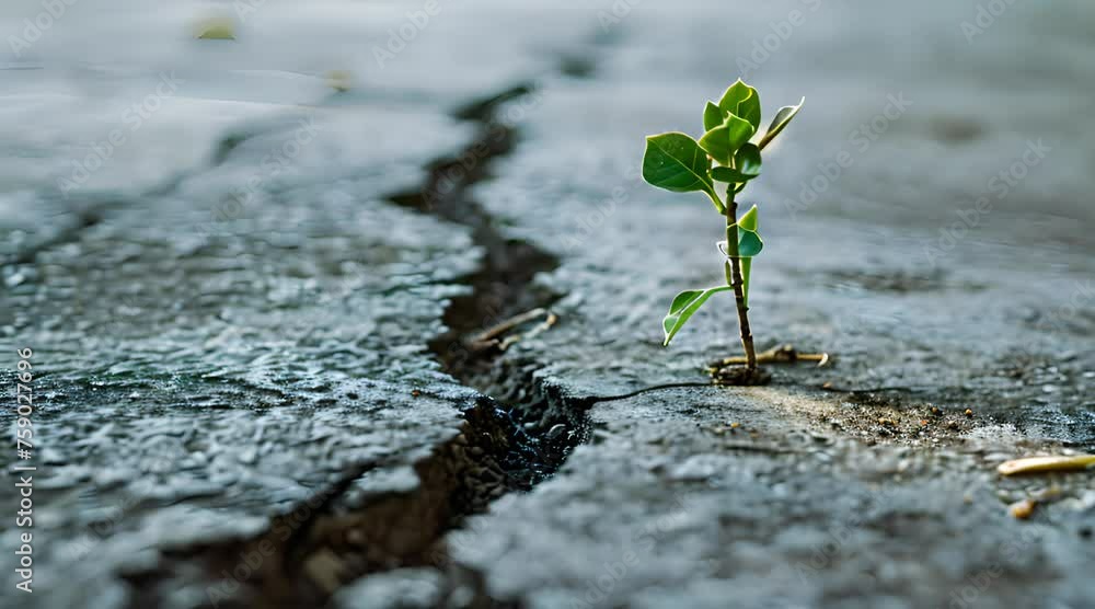 a small plant sprouting out of a crack in the ground a small plant sprouting out of a crack in the ground