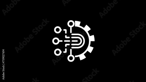 Animated of Ai technology icon .Animated line half cogwheel with digital data streaming on background photo