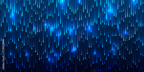 Digital Falling Rain Trails on Dark Background. Fast Falling Digital Bits Drops. Vector Illustration.