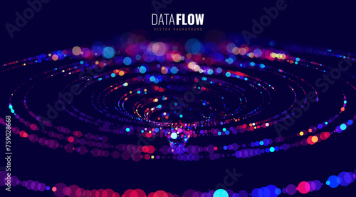 Big Data Visualization. Circular Particles Dots Vortex Abstract Galaxy. Futuristic Science or Finance Infographic Design. Complex Visual Data Background. Abstract Data Flowing. Vector Illustration.
