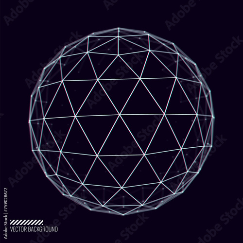 Glitched Cyberpunk 3D Icosphere. 3D Globe Geometry for Retrowave Vaporwave Synthwave Style Graphic Design. Old Cyberpunk 80s-90s Aesthetic Virtual Reality Concept. Vector Illustration.