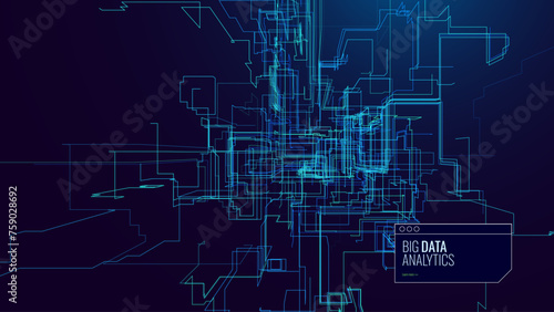 Blockchain Technology Background. Big Data Flow Block Validation in the Blockchain Concept. Abstract 3D Lines. Vector Illustration.
