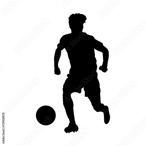 Soccer (soccer) player silhouette with ball isolated