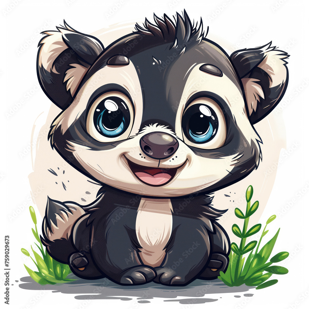 Obraz premium Cute Funny Cartoon Badger, Illustration for Children Book, Generative AI