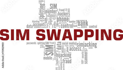 SIM Swapping word cloud conceptual design isolated on white background.