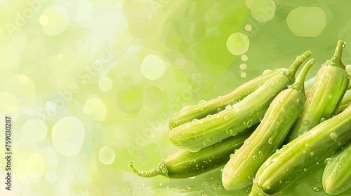 Okra, Lady's Finger, Bhindi and Bamies on a white background. (Abelmoschus esculentus (L.) Moench). photo