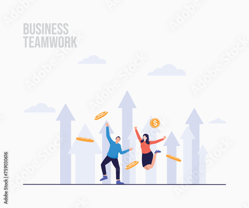 Teamwork analysing data charts business landing page concept