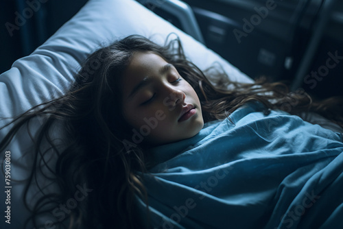 Picture of tired exhausted child in hospital room on rehabilitation generative ai concept