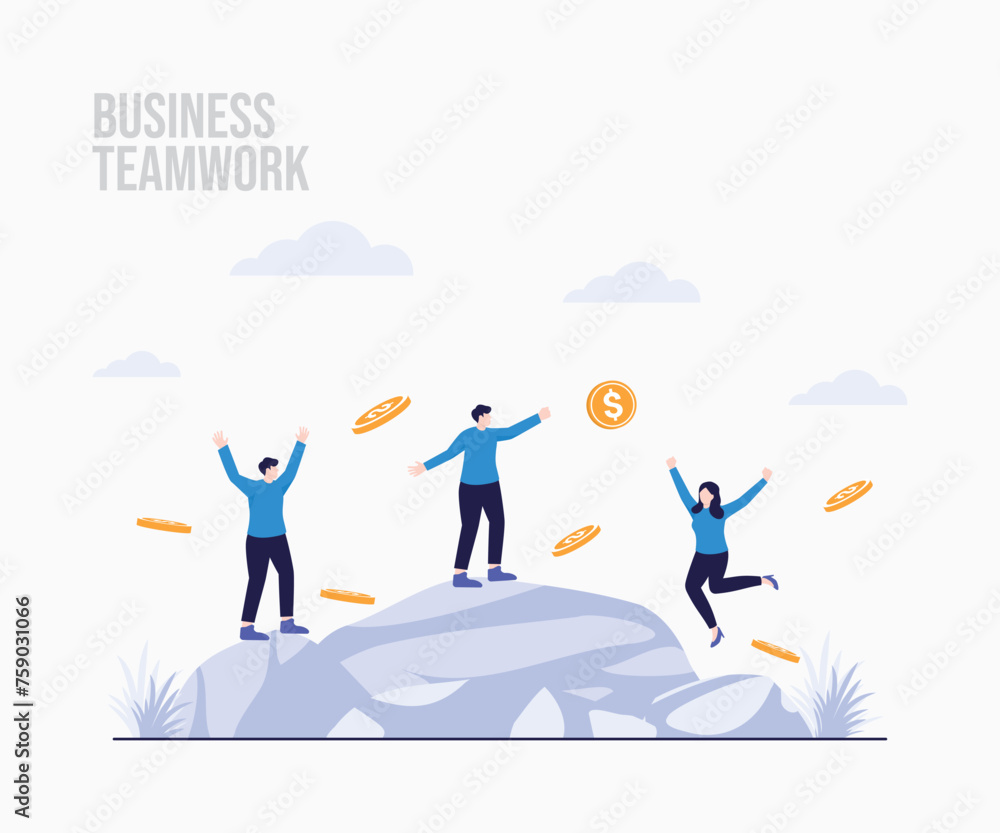 Business people take a profit with coins falling landing page background