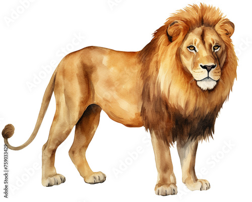 Lion single object watercolor illustration isolated on white background for removing backgroundIsolate photo