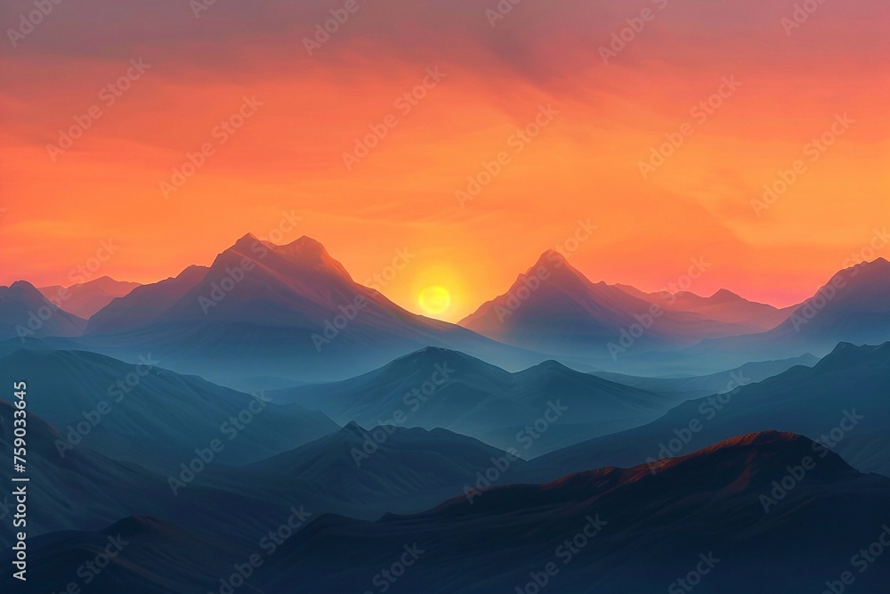 Sunset over the mountains. Mountain landscape at sunset.