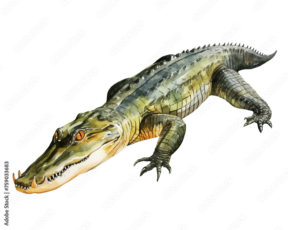 Fototapeta premium Alligator single object watercolor illustration isolated on white background for removing backgroundIsolate
