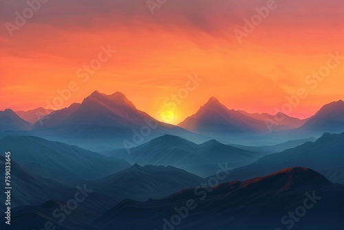 Sunset over the mountains. Mountain landscape at sunset.