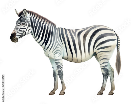 Zebra single object watercolor illustration isolated on white background for removing backgroundIsolate