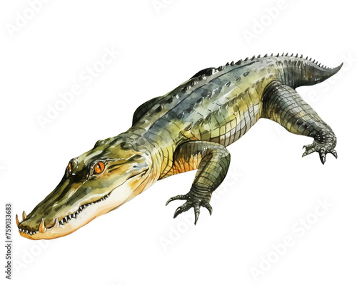 Alligator single object watercolor illustration isolated on white background for removing backgroundIsolate
