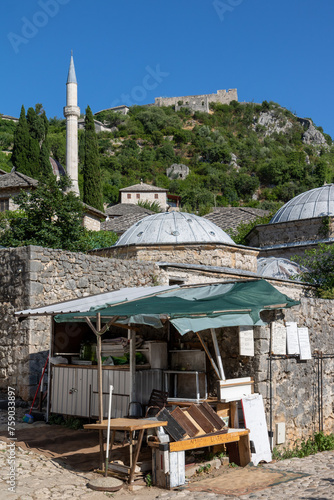 Medieval fortified town Pocitelj in Capljina municipality near Mostar in Herzegovina region, Bosnia and Herzegovina. Šišman Ibrahim Pasha Mosque, Džebhana, Clocktower (Sahat-kula) photo