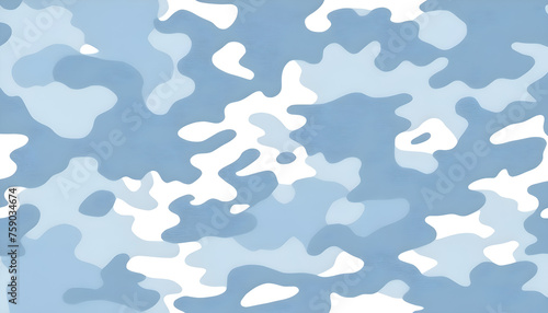 Seamless rough light pastel blue and white camouflage fabric pattern. Cute contemporary abstract playful paintball camo background texture. Boy's clothing, baby shower or nursery wallpaper design