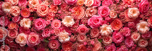 Wallpaper Mural Pink and white roses. Bouquet of pink roses. Valentine's day, wedding day background. Rose petals. Close-up with amazing pink roses. Valentine and wedding border. Place for logo. Copy space. Banner Torontodigital.ca