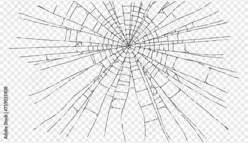 Broken Glass with Cracks. Bullet Marks on Glass. Damaged Screen Overlay Transparent Texture. Vector Illustration.