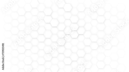 3D Vector Hexagonal Blocks Structure White Abstract Background. Three Dimensional Science Technologic Hexagons Light Conceptual Art Illustration. Clear Blank Subtle Textured Backdrop