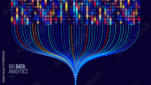 Big Genomic Data Visualization. DNA Test. Genome Sequence Map. Chromosome Architecture, Molecule Sequencing Chart. Genetic Science and Technology Concept. Vector Illustration Background.