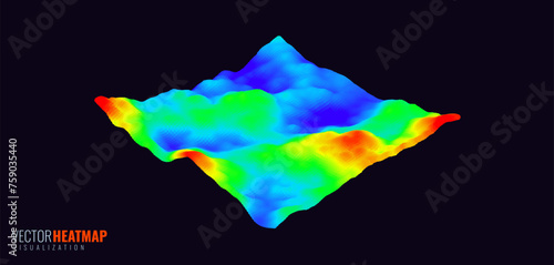 Heat Map Background. Infrared Thermal Camera Landscape Scan. Temperature Scanner Radar Global Warming Concept. Geology Gradient Topographic Grid Terrain. Vector Illustration.