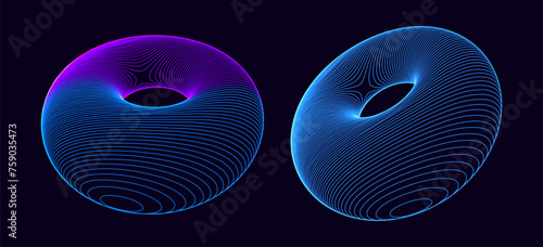 3D Torus Dots and Lines. Electromagnetic Force Field Concept. Science Physics Background. Vector Illustration. Energy Fields Torus Objects Design Elements.