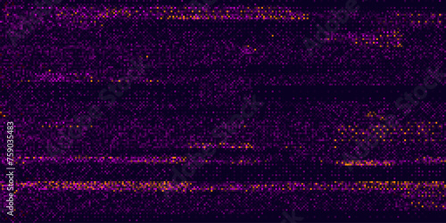 Purple Unique Design Abstract Digital Pixel Noise Glitch Error Screen. Video Damage VHS Overlay Background. Vector Illustration.