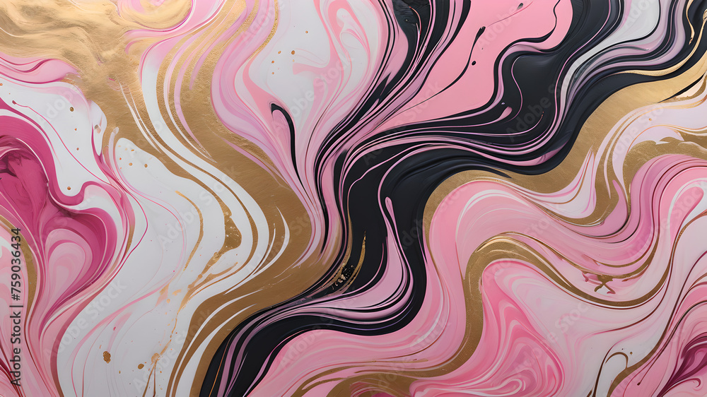 Abstract marble marbled stone ink liquid fluid painted painting texture luxury background banner - Pink petals, blossom flower swirls gold painted lines Abstract marble marbled stone ink liquid fluid painted painting texture luxury background banner - Pink petals, blossom flower swirls gold painted lines